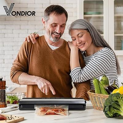 Vondior Vacuum Sealer Machine, 80Kpa Dry & Moist Food Vacuum Sealer Machine  with Built-in Cutter, Air Sealing System for Sous Vide and Mason Jar,  Includes 20 BPA Free Vacuum Sealer Bags 