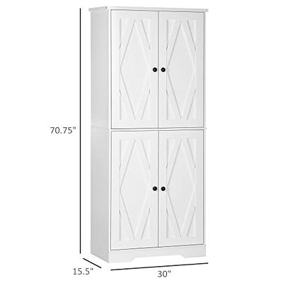 HOMCOM White Freestanding Kitchen Pantry, Farmhouse 4-Door Storage Cabinet with 4-Tiers and 2-Adjustable Shelves
