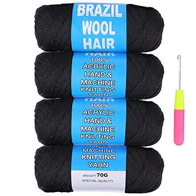 4 Packs Brazilian Wool Hair Yarn, Wool Yarn for Hair Jumbo Braiding&  Senegalese