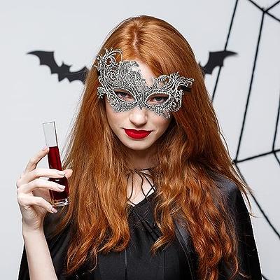 Black Metal Masquerade Mask for Women Halloween Costume Feather