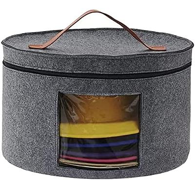 Hat Box 17x17x10in Large Capacity Gray Felt Hat Storage Container Round  Foldable Double Opening Zipper Dust-Proof Hat Storage Bag with Visible  Window