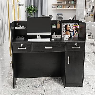 FUFU&GAGA 63 in. W-28.7 in. H White Computer Desk with 3-Drawers, 1-Storage Cabinet and 2-Adjustable Shelves