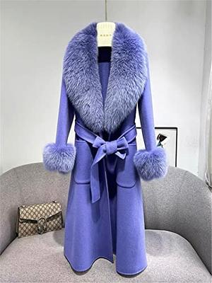 FE-05 Cashmere Long Coat With Real Fox Fur Big Collar And Big