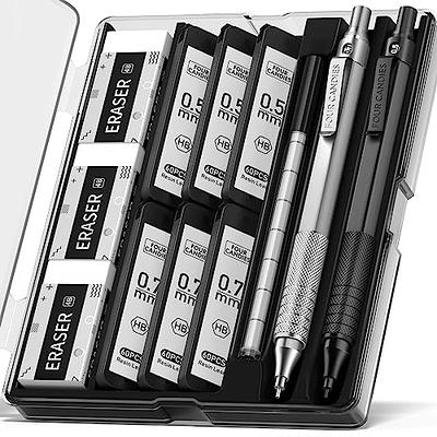 Four Candies 3pcs 2mm Mechanical Pencils with Case, Artist Lead Pencil Metal Lead Holder with 120 Graphite Lead Refills(HB 2H 2B 4b Color), 4