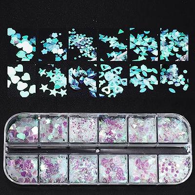 12 Grids Mermaid Nail Art Glitter Flakes,3D Aurora Heart Nail