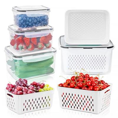 5 PCS Large Fruit Containers for Fridge - Leakproof Food Storage Containers  with Removable Colander - Dishwasher & microwave safe Produce Containers