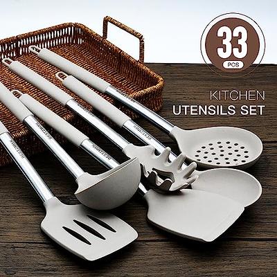 Kitchen Utensils Set-Silicone Cooking Utensils-32pcs Non-Stick Silicone  Cooking Kitchen Utensils Spatula Set with Holder-Best Kitchen Cookware with  Stainless Steel Handle (Khaki) - Yahoo Shopping