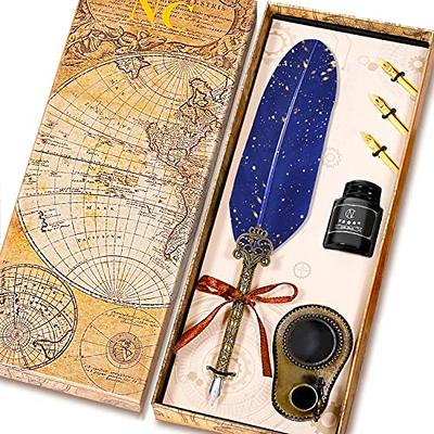 Feather Pen Ink Set Glittering Quill Pen Set Antique - Temu