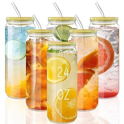  [ 6pcs Set ] Glass Cups with Bamboo Lids and Glass Straw - Beer  Can Shaped, 16 oz Iced Coffee Drinking Glasses, Cute Tumbler Cup for  Smoothie, Boba Tea, Whiskey, Water 