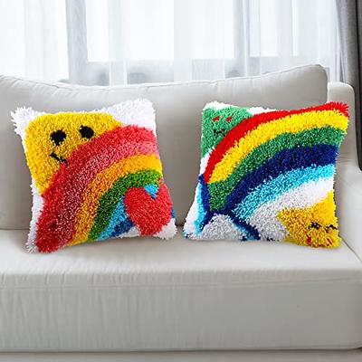 2 Pcs Latch Hook Kit Handmade Rainbow Canvas Latch Hook Pillow