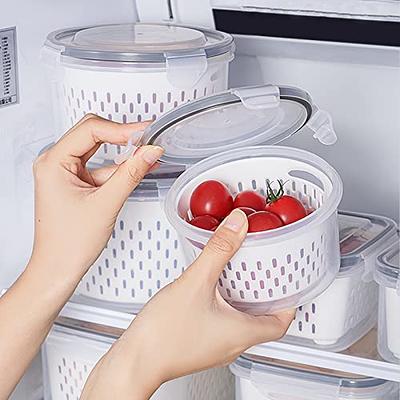 vacane Produce Saver with Lids, 2 Piece Fruit Vegetable Storage Container  with Vents Stackable Fridge Drawers Organizer Salad Lettuce Keeper For