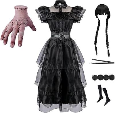  FAYBOX Wednesday Addams Costume for Girls,Wednesday Addams with  Dress Wig Halloween Costume for Kids Toddler : Toys & Games