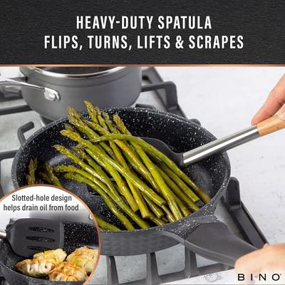 BINO 2-Piece Wooden Handle Silicone Mixing Spoons & Spatulas Set - Black, Heat Resistant Kitchen Utensils for Nonstick Cookware, BPA Free, Cooking  Utensils & Serving Food