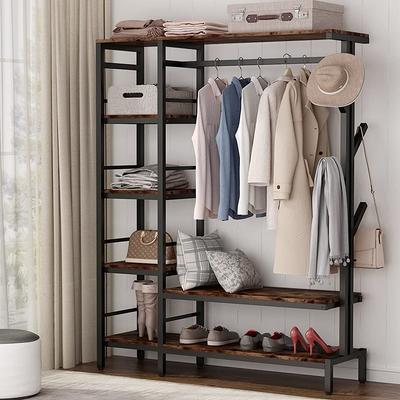 Freestanding Closet Organizer, Heavy Duty Clothes Garment Rack with Shelves