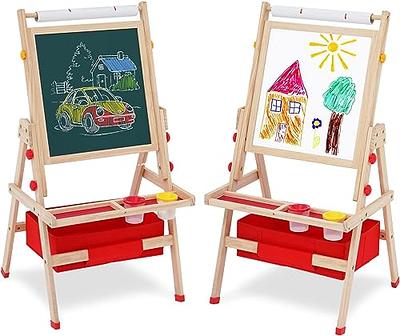 Kids Easel with Wooden Paper roll Holder Double-Sided Whiteboard