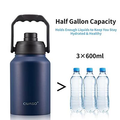 CIVAGO 64 oz Insulated Water Bottle With Straw, Half Gallon Stainless Steel  Sports Water Flask Jug with 3 Lids (Straw, Spout and Handle Lid), Large