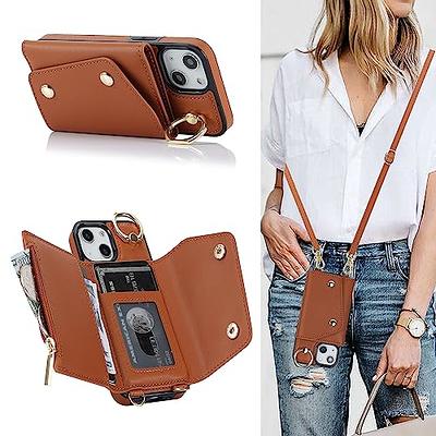 Crossbody Leather Wallet Case for iPhone 14 Pro Max with Card Slots Zipper  Pocket Kickstand Function Adjustable Shoulder Strap Shockproof Purse Phone  Case 6.7,Pink 