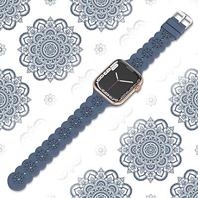 Recoppa Lace Silicone Band Compatible with Apple Watch Band 38mm 40mm 41mm  42mm 44mm 45mm Women, Hollowed-out Breathable Soft Sport Strap Replacement  Wristbands for iWatch Series 9 8 7 6 5 4 3 2 1 SE 