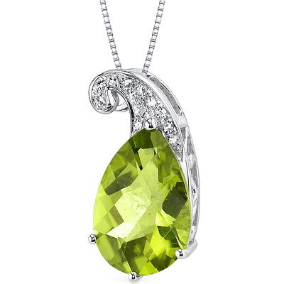 3.01 ct Pear Shape Green Peridot and Diamond Pendant in 14K White