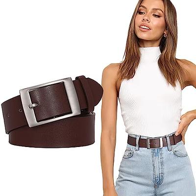 Wide Ring-Buckle Faux-Leather Braided Belt for Women (1.5-inch