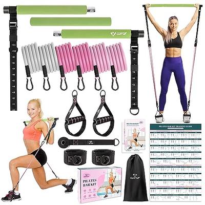 Pilates Bar with Resistance Bands,2-Section Pilates Bar with Stackable  Bands Workout Equipment for Legs,Hip,Waist and Arm，Pink 