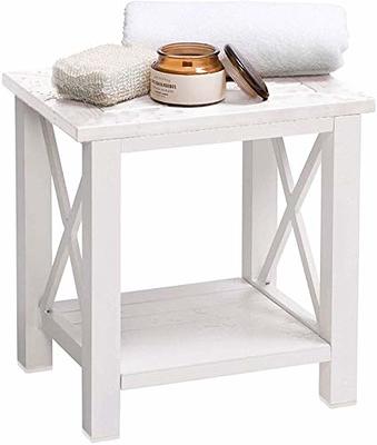 Shower Bench Waterproof Bathroom Stool with Storage Shelf Wood