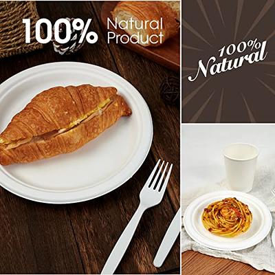 Nicole Home Collection Compostable Heavy Duty 6 Disposable Paper Plates 100% Bagasse Biodegradable Eco-Friendly Natural Sugarcane 100 Count