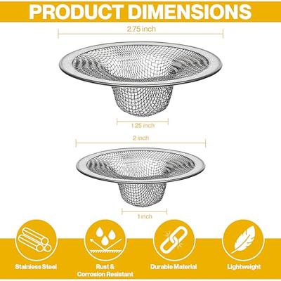 2 Pack Bathtub Drain Strainer, 2.75 Top / 1.75 Basket Stainless Steel  Drain Hair Catcher, Perfect for Bathroom Sink Bathtub Vanity Sink Basin  Shower