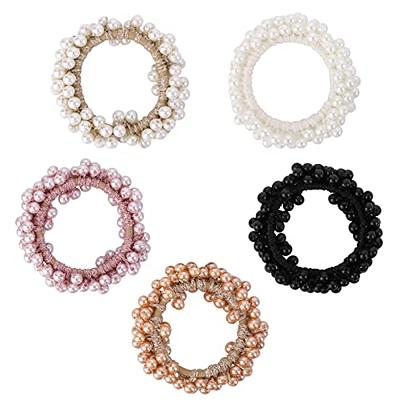 Unicra Pearl Ties Fashion Elastic Scrunchies Set Beaded Hair Ropes Fancy  Ponytail Holder Hair Accessories for Women and Girls 3PCS (Pearl)