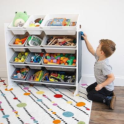 Humble Crew Children Wood and Plastic Organizer Rack with 16 Bins, Gray and  White 