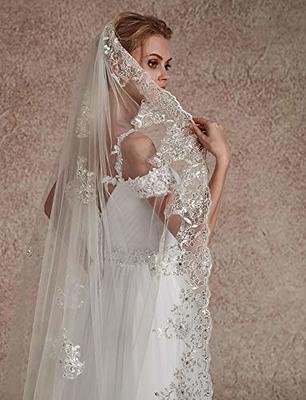 Fashion Cheap Wedding Veils With Lace Appliqued Edge 2.5M Long