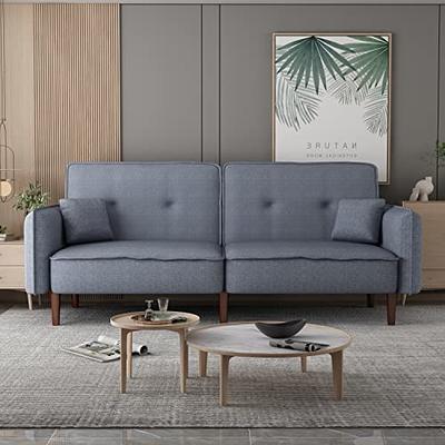 Gray 73.2 in. Upholstered Sleeper Sofa Velvet Futon Sofa Bed, 3-Seater Button Tufted with 2-Pillows Gold Metal Legs