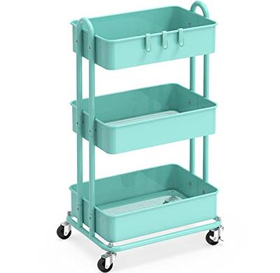 Newlemo 3-Tier Metal Rolling Cart,Utility Storage Carts with Wheels,Art  Cart,Craft Cart,Small Roller Cart Organizer for Office Living Room Kitchen