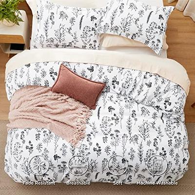 Bedsure Queen Comforter Set - Grey Comforter, Cute Floral Bedding Comforter  Sets, 3 Pieces, 1 Soft Reversible Botanical Flowers Comforter and 2 Pillow