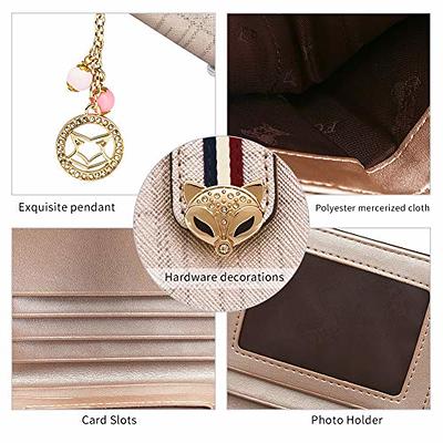 Foxer Glitter Bifold Wallets for Women, Split Cowhide Gift Box Packing Ladies Leather Clutch Purses with Zipper Coin Pocket Womens Credit Card Holder