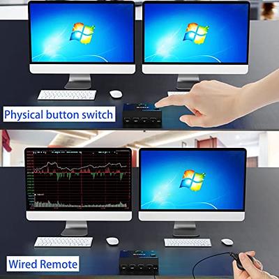 KVM Switch, Aluminum KVM Switch HDMI,USB Switch for 2 Computers Sharing  Mouse Keyboard Printer to One HD Monitor, Support 4K@60Hz,2 HDMI Cables and  2 USB Cables Included(Blue) 