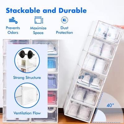 56 Pack Shoe Boxes Clear Plastic Stackable, Shoe Organizer For