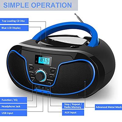 MEGATEK Portable CD Player Boombox with FM Radio, Bluetooth, and USB Port |  Clear Stereo Sound | CD-R/RW and MP3 CDs Compatible | 3.5mm Aux Input and