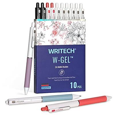 WRITECH Gel Pens Fine Point: 0.5mm 8 Black & 2 Red Ink Pen Set Clickable  for Journaling Drawing Notetaking Bible Non Bleed 10ct Retractable Smooth  Writing Multicolor No Smear Smudge (W-Gel) 