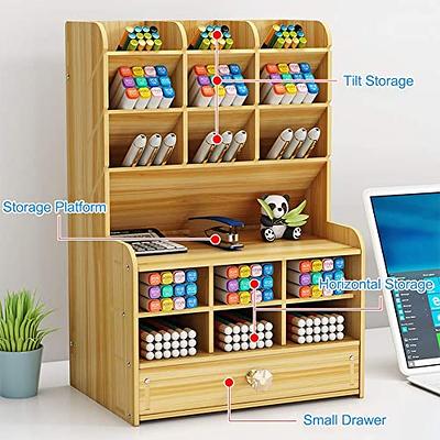 Hggzeg White Desk Organizer, Large Capacity DIY Pen Holder Box, Desktop Stationary Storage Rack for School Home Office (B02)