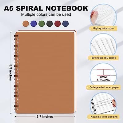 AOU 3-Pack Lined Spiral Notebooks, 8.3 x 5.7 in, 80 Sheets/160 Pages of  100GSM Thick Paper Per Notebook, A5 Ruled Notepads For Notes Taking in