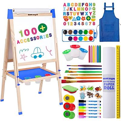 Donmills Easel for Kids, Children Art Easel Paper Roll,3-in-1 Dry Erase Board & Chalkboard,a Refillable Paper roll,Storage Tray and Stickers