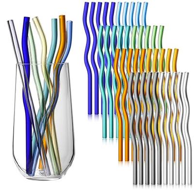 BilliGO 6 PCS Colored Wavy Glass Straw,7.87'' x 8mm High