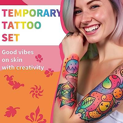 PFARRER Temporary Tattoo Markers for Skin, 15 Body Markers + 56 Large  Tattoo Stencils & 2 sheets Glow Stickers for Kids and Adults, Dual-End  Tattoo