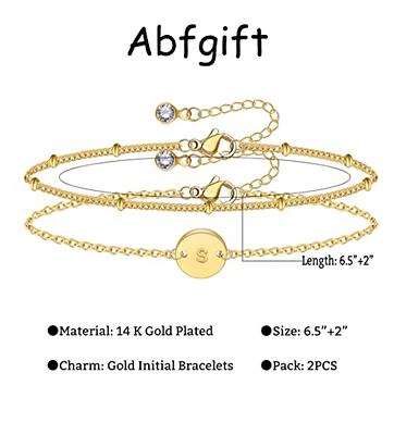 Gold Initial Bracelets for Women,Dainty 14K Gold Plated Layered Beaded  Letter Initial Bracelet Personalized Engraved Letter Bracelet Personalized