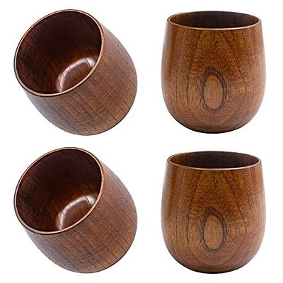 Originalidad 4 Pack Wooden Tea Cups,Japanese Tea Cups, Natural Solid Wood  Tea Cup for Drinking Tea Coffee Wine Beer Hot Drinks,Tea Lover,  Gift,Kitchen