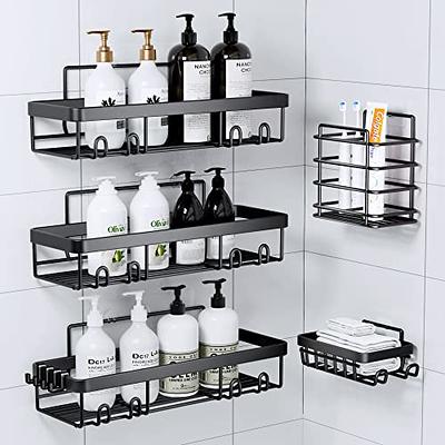 MAXIFFE Shower Caddy, Adhesive Stainless Steel Shower Organizer Shower  Rack, Corner Shower Caddy with 8 Hooks, Shower Shelves Storage Bathroom