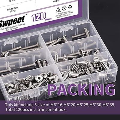 Swpeet 120Pcs M6x16mm/20mm/25mm/30mm/35mm Nickel Plated Sliver Hex