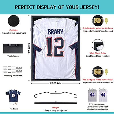  Jersey Display Frame Case Lockable, Large Sport Jersey Shadow  Box with 98% UV Protection Acrylic and Hanger for Baseball Basketball  Football Soccer Hockey Sport Shirt and Uniform (Black Finish) 