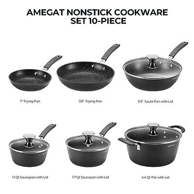 Induction Cookware Set, Pots and Pans Set 10-Piece, AMEGAT Nonstick Pan Set  with Lids, Stay-Cool Silicone Handles, Frying Pans, Saucepans ＆ Pot, for  All Stoves - Yahoo Shopping